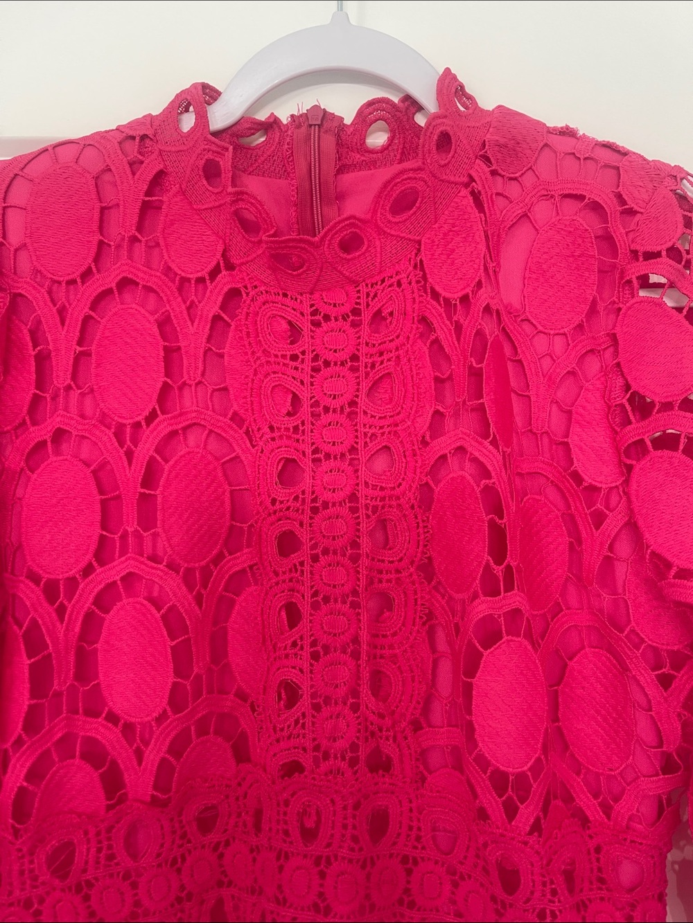 Women’s Long Sleeve Lace Midi Dress in Bright Pink - Picture 3 of 4
